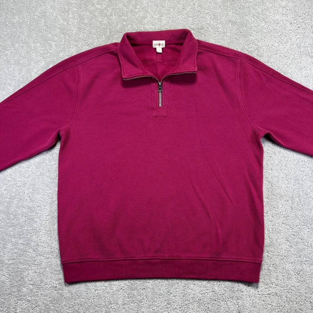 J.Crew Sweater Mens Large Pink Brushed Waffle Knit 1/4 Zip Pullover Oarsman Golf